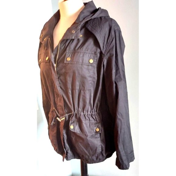 Womens Michael Kors Anorak Lightweight Anorak Parka Jacket Hooded Black Size M - Picture 2 of 9